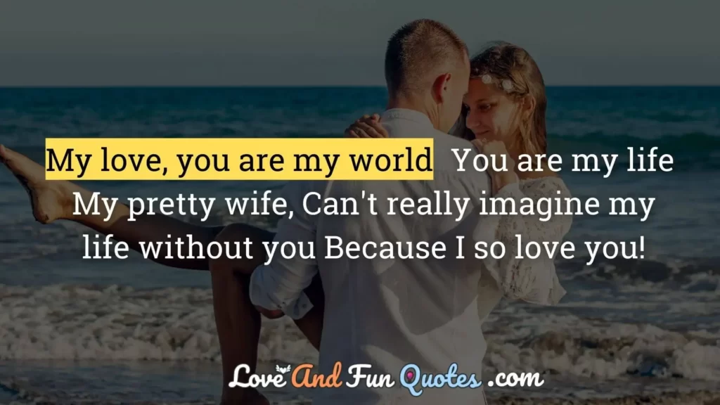 My love you are my world You are my life My pretty wife, Can't really imagine my life without you Because I so love you!