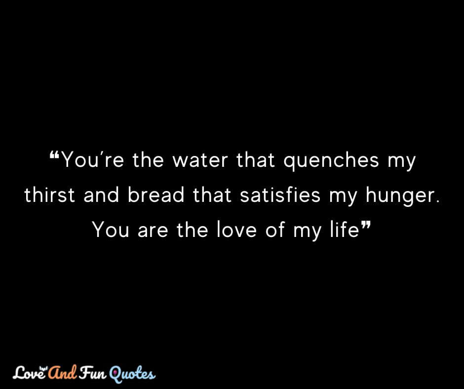 ❝You’re the water that quenches my thirst and bread that satisfies my hunger. You are the love of my life❞ love of my life quotes images collection 
