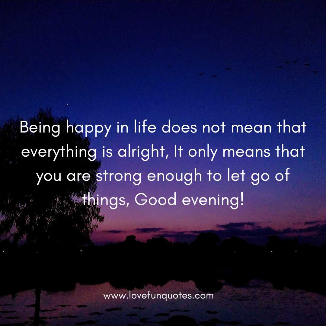  Being happy in life does not mean that everything is alright, It only means that you are strong enough to let go of things, Good evening!