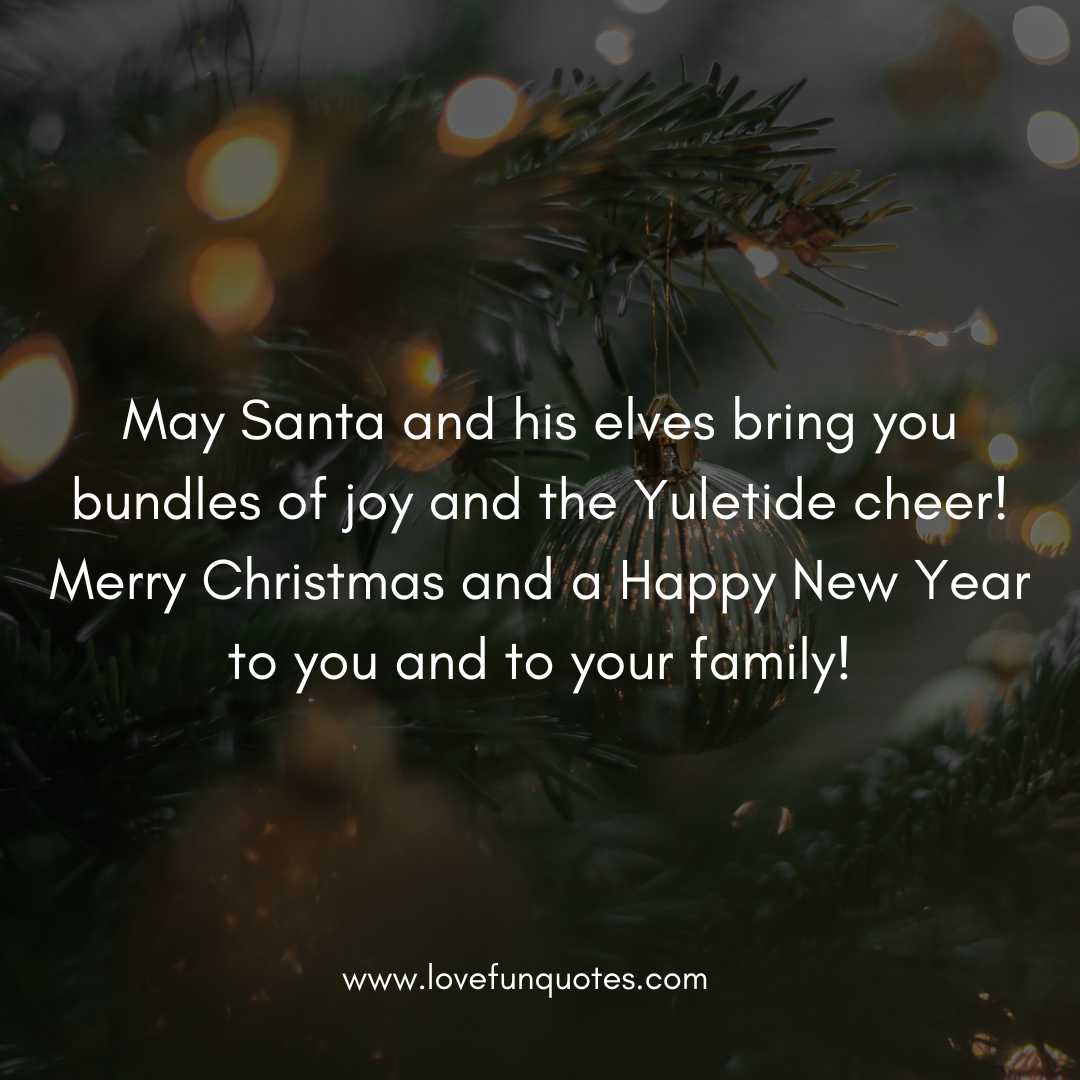 May Santa and his elves bring you bundles of joy and the Yuletide cheer! Merry Christmas and a Happy New Year to you and to your family!